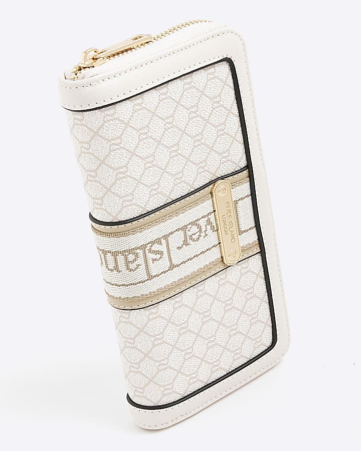 River Island Cream Monogram Zip Around Purse