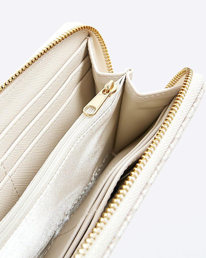 river island Cream Monogram Zip Around Purse