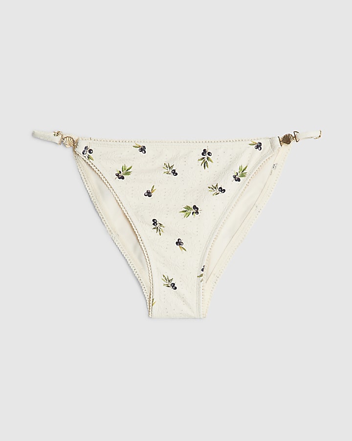 river island Cream Olive Print Bikini Bottoms