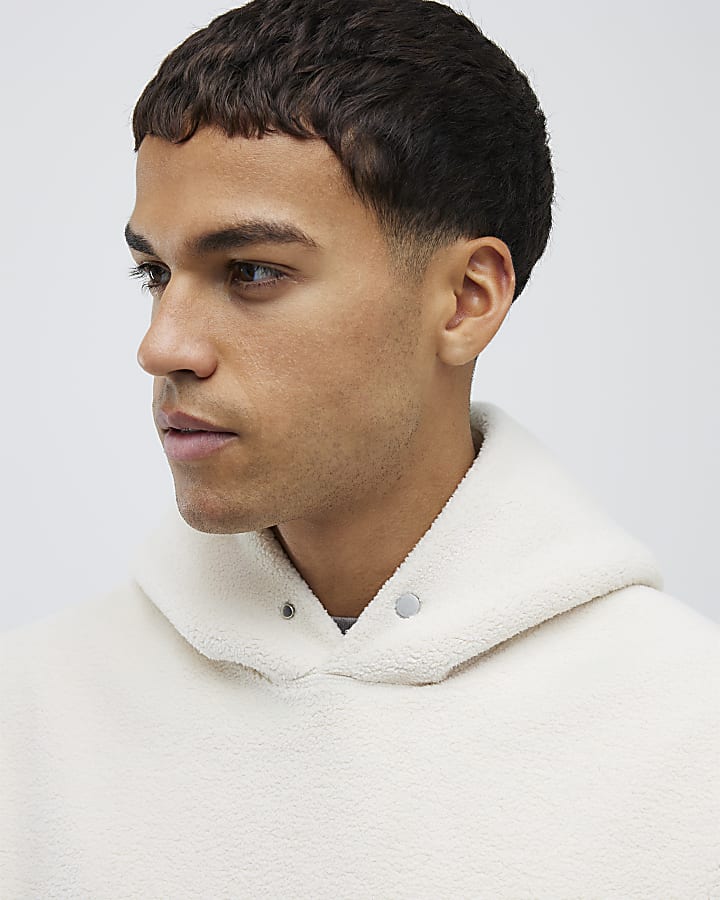 River Island Cream Oversized Fit Borg Hoodie