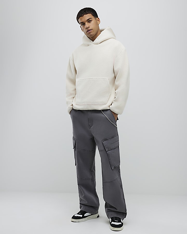 River Island Cream Oversized Fit Borg Hoodie