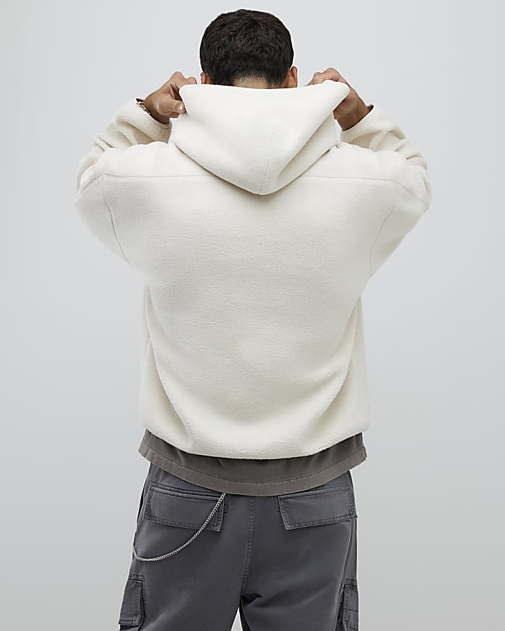 River Island Cream Oversized Fit Borg Hoodie
