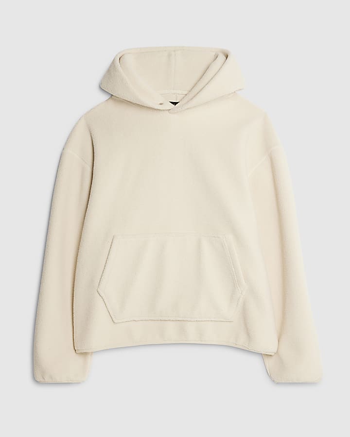 river island Cream Oversized Fit Borg Hoodie