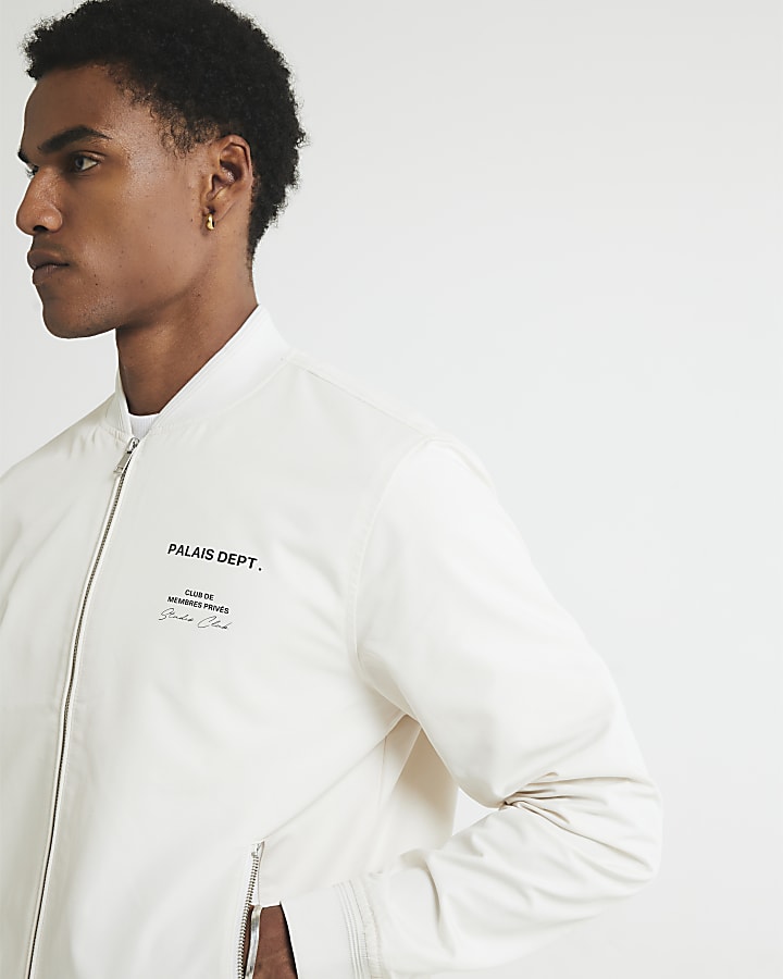 River Island Cream Palais Dept Bomber Jacket