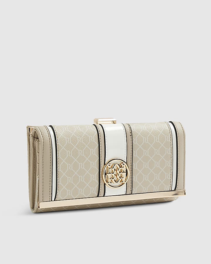 River Island Cream Panelled Clip Top Purse
