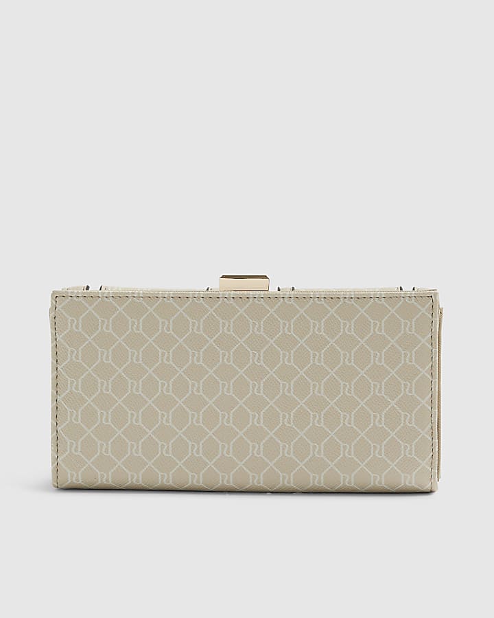 River Island Cream Panelled Clip Top Purse