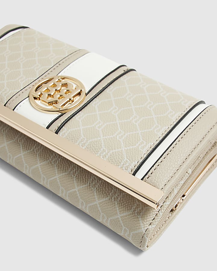 river island Cream Panelled Clip Top Purse