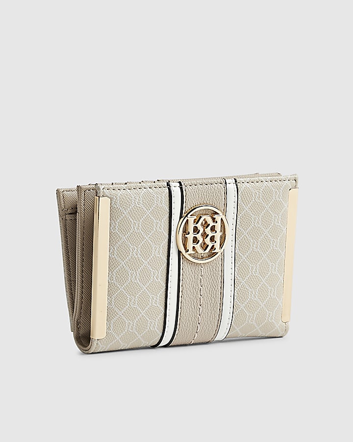 River Island Cream Panelled Monogram Foldout Purse