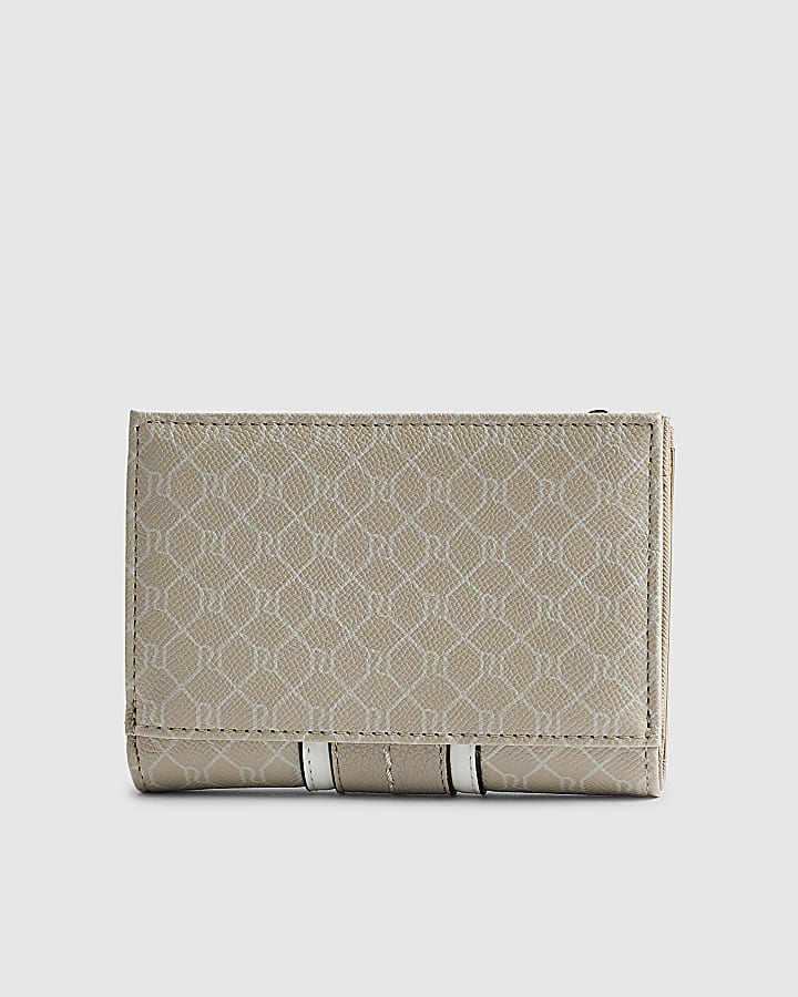 River Island Cream Panelled Monogram Foldout Purse