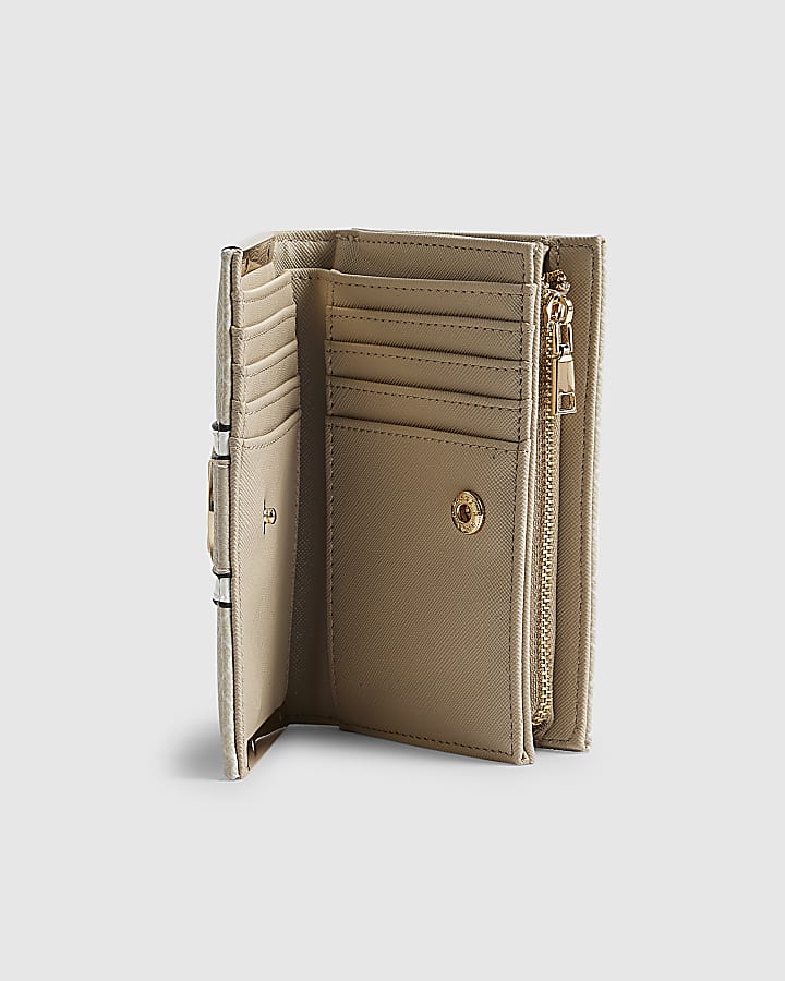 River Island Cream Panelled Monogram Foldout Purse