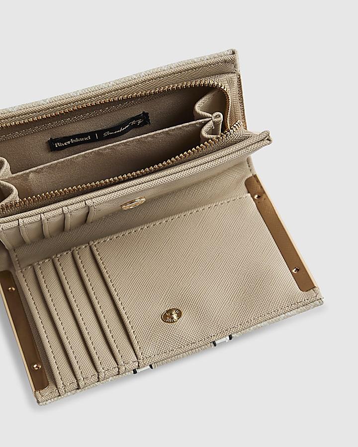 river island Cream Panelled Monogram Foldout Purse