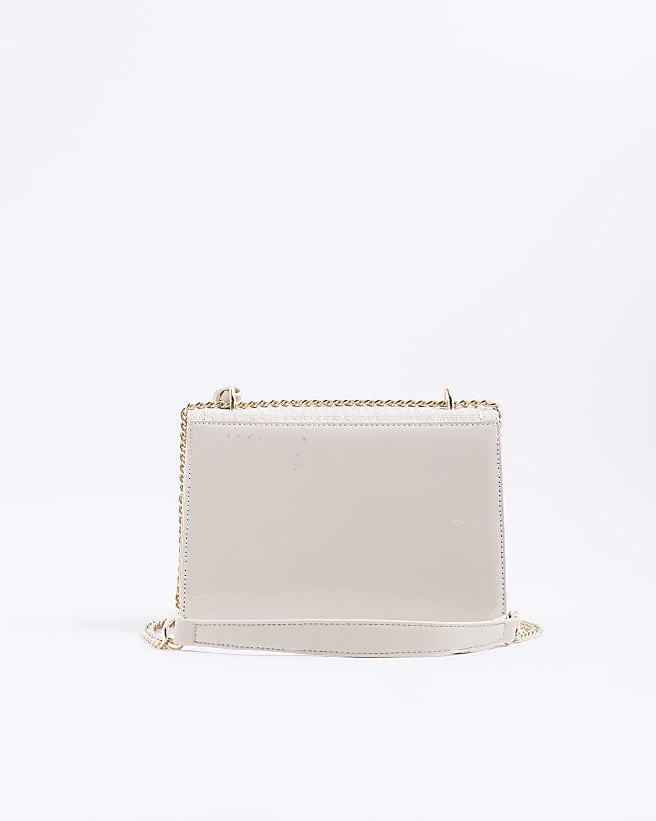 River Island Cream Patent RR Panelled Shoulder Bag