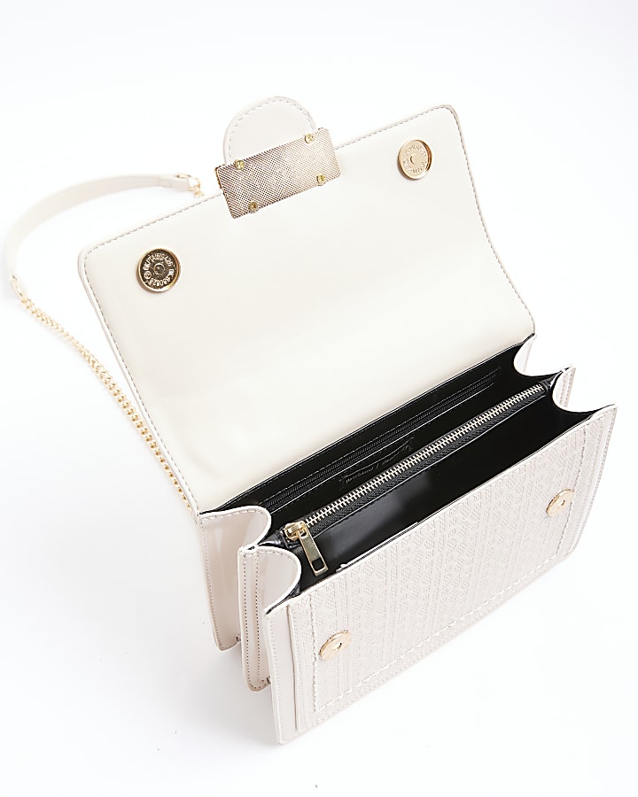 river island Cream Patent RR Panelled Shoulder Bag