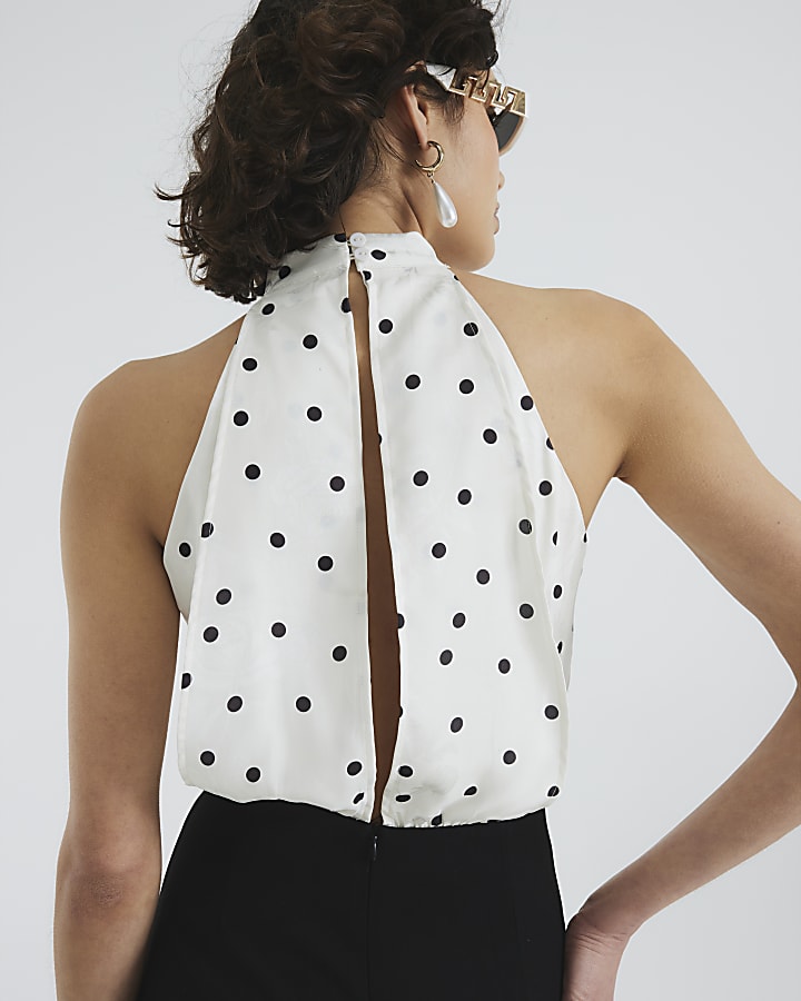 River Island Cream Polka Dot Halter Neck Jumpsuit