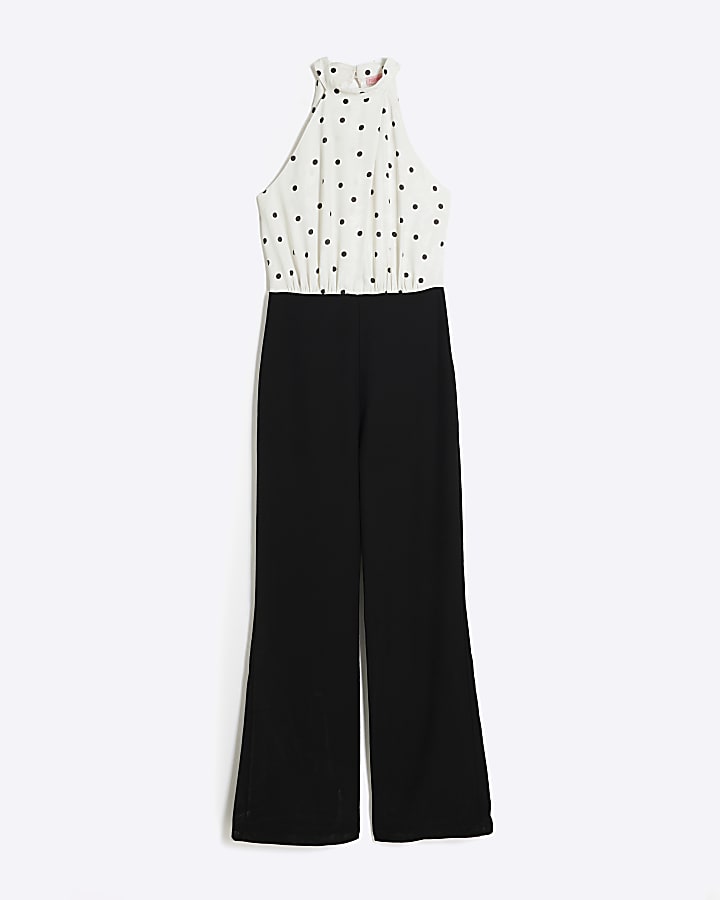 river island Cream Polka Dot Halter Neck Jumpsuit