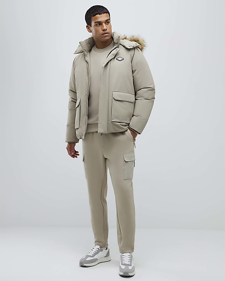 River Island Cream Premium Fur Trim Puffer Jacket