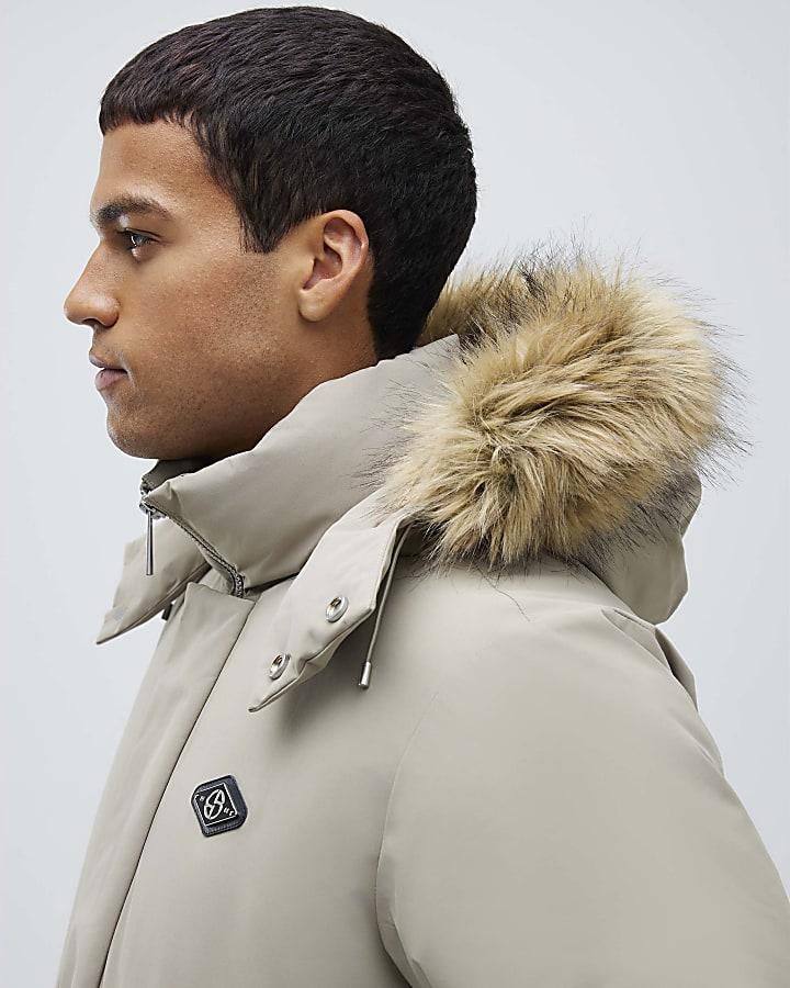 River Island Cream Premium Fur Trim Puffer Jacket