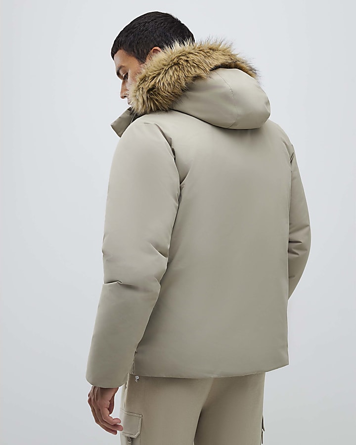 River Island Cream Premium Fur Trim Puffer Jacket