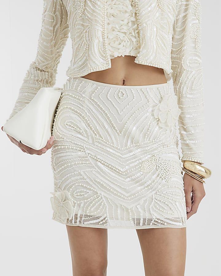 River Island Cream Premium Pearl Mini Skirt