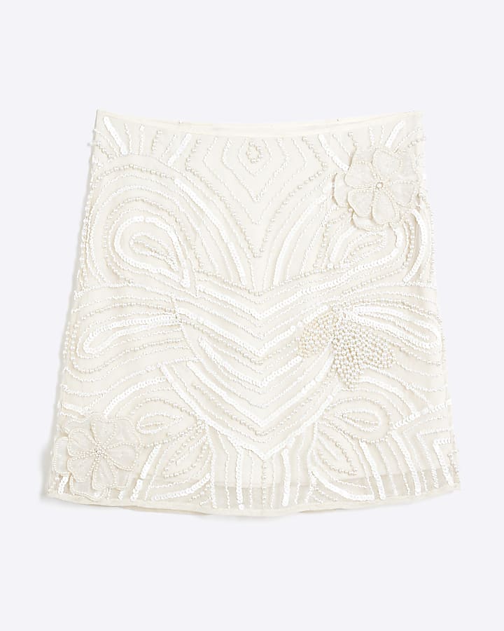 river island Cream Premium Pearl Mini Skirt
