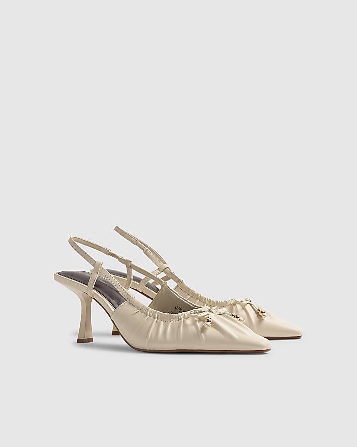 River Island Cream Ruched Bow Court Heels