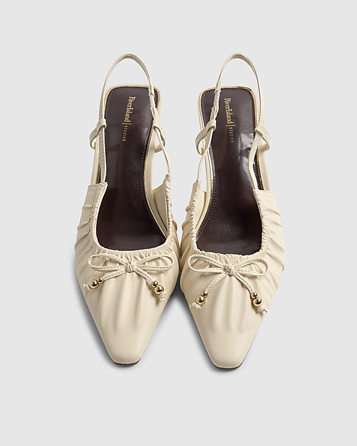 river island Cream Ruched Bow Court Heels