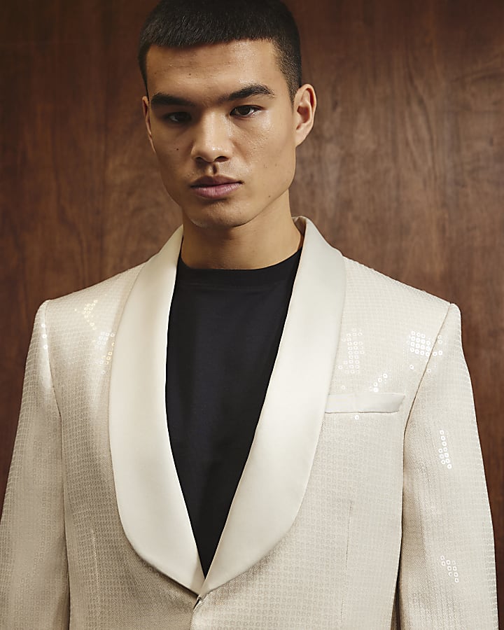 River Island Cream Sequin Blazer