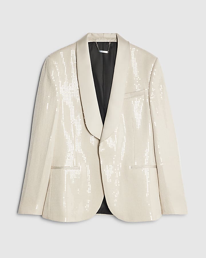 river island Cream Sequin Blazer