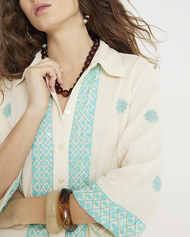 River Island Cream Sequin Embellished Shirt