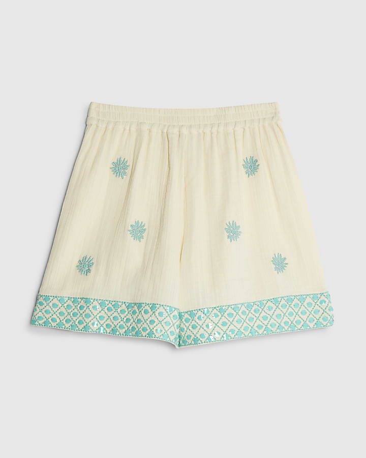 river island Cream Sequin Embellished Shorts