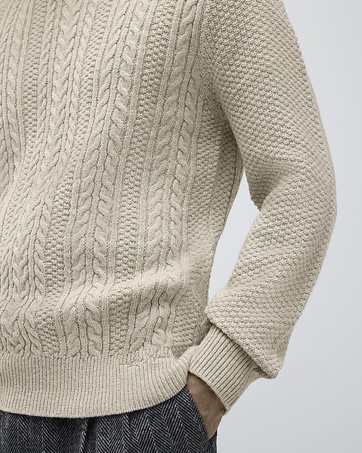 River Island Cream Slim Fit Cable Knit Jumper