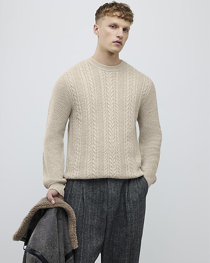 River Island Cream Slim Fit Cable Knit Jumper