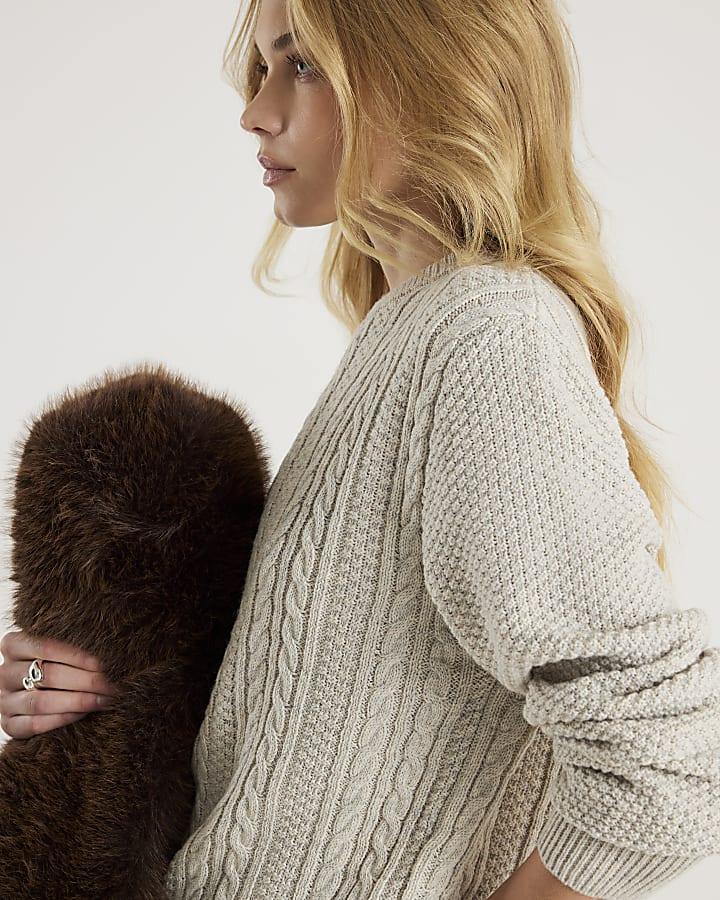 River Island Cream Slim Fit Cable Knit Jumper