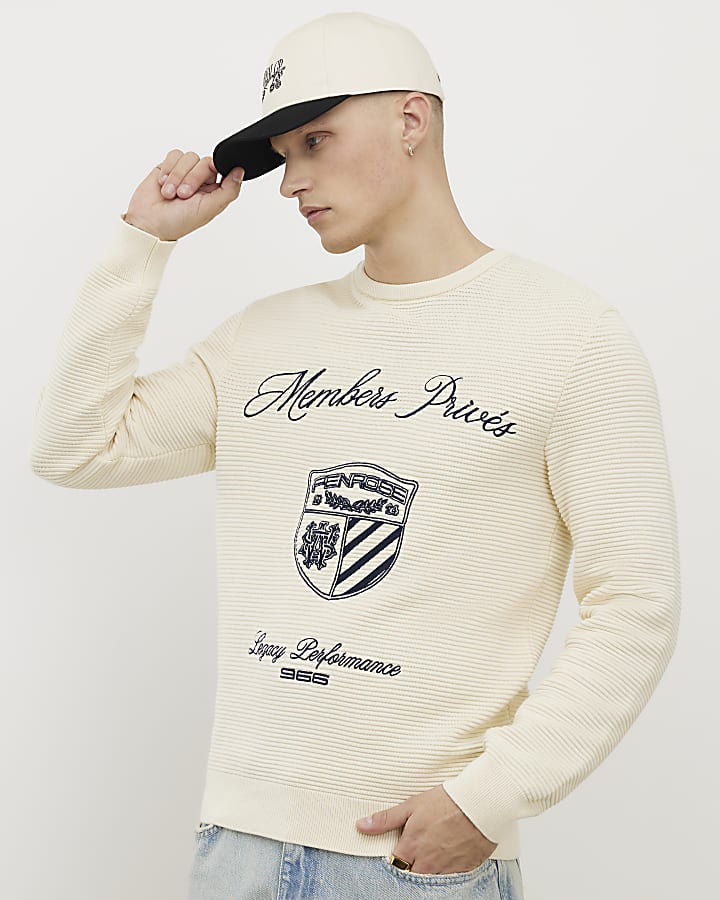 River Island Cream Slim Fit Embroidered Jumper