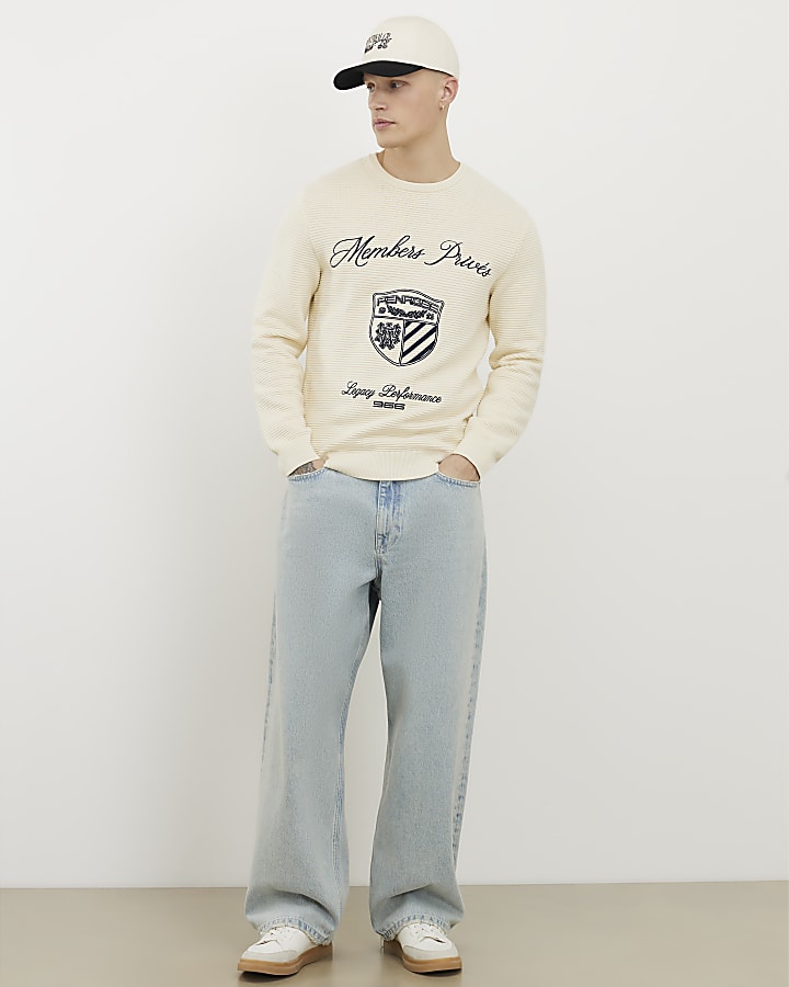 River Island Cream Slim Fit Embroidered Jumper