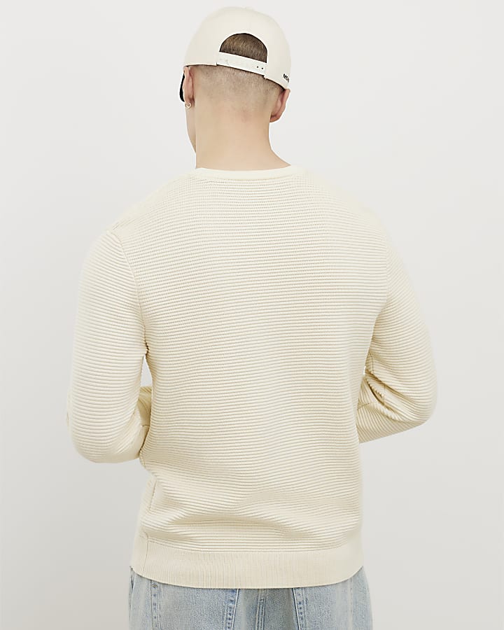 River Island Cream Slim Fit Embroidered Jumper