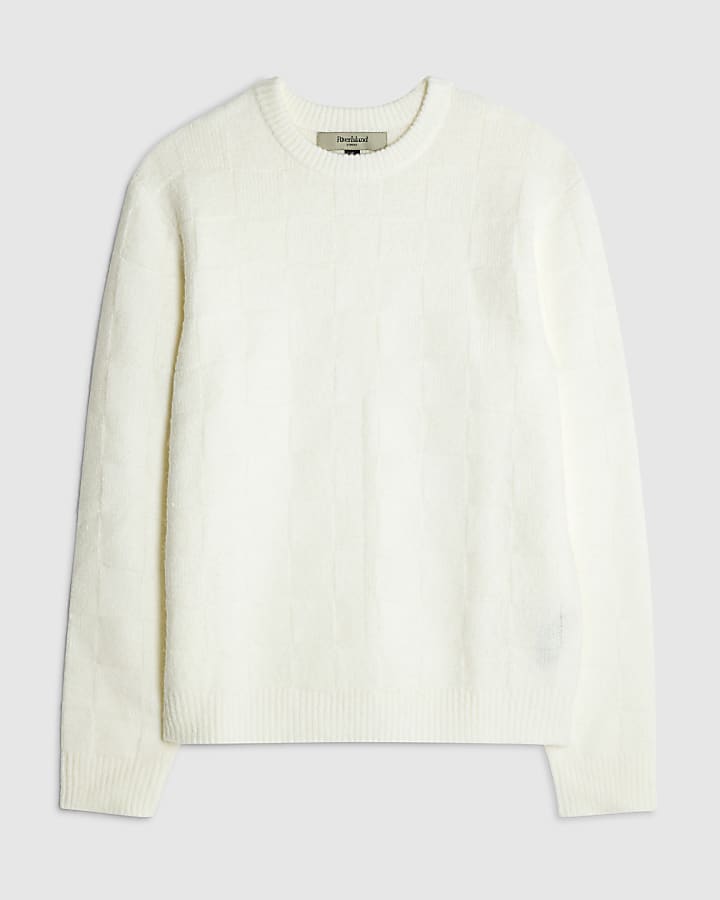river island Cream Slim Fit Knitted Check Jumper