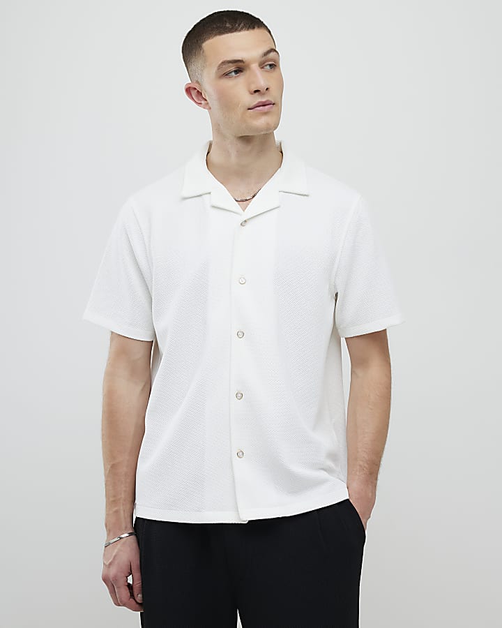 River Island Cream Slim Fit Revere Shirt