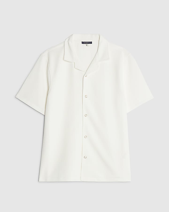 river island Cream Slim Fit Revere Shirt
