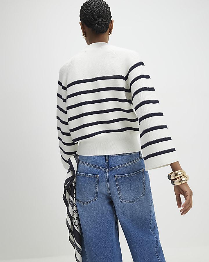 River Island Cream Striped Ribbed Button Jumper