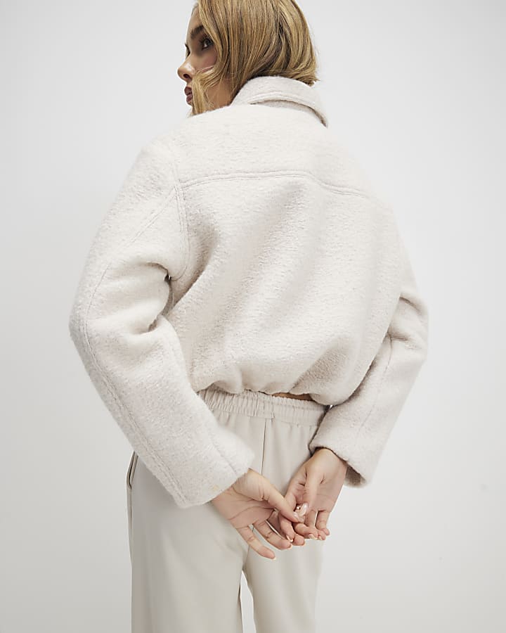 River Island Cream Textured Harrington Zip Jacket