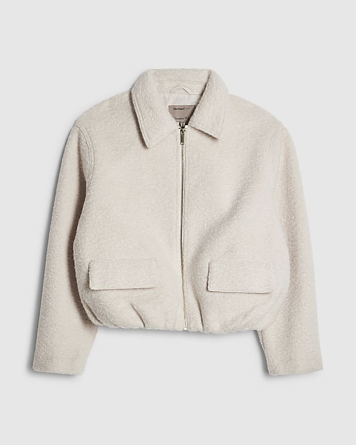 river island Cream Textured Harrington Zip Jacket