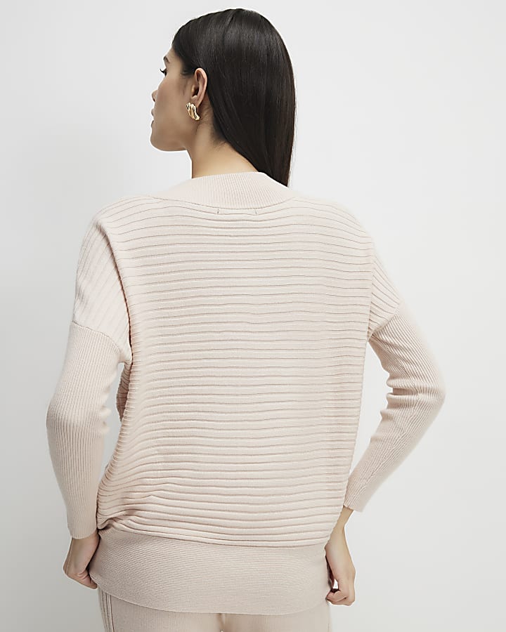 River Island Cream V Neck Ribbed Jumper