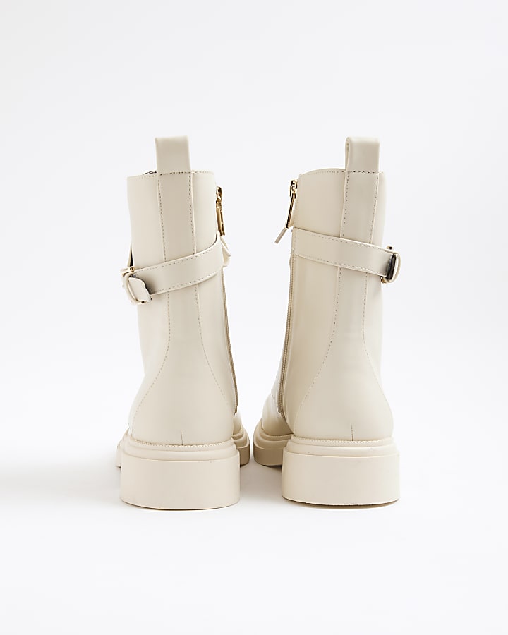 River Island Cream Wide Fit Lace Up Chunky Boots