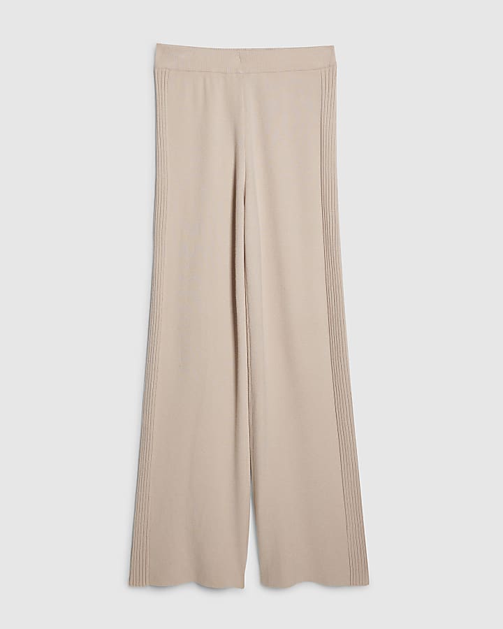 river island Cream Wide leg Knitted Rib Trousers