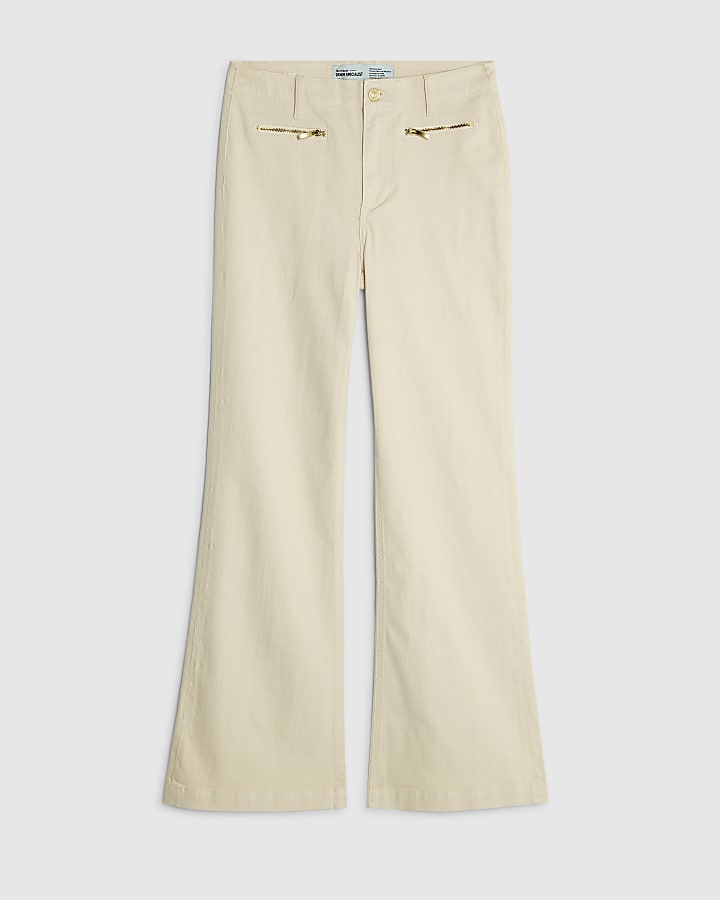river island Cream Zip Front Relaxed Flared Jeans