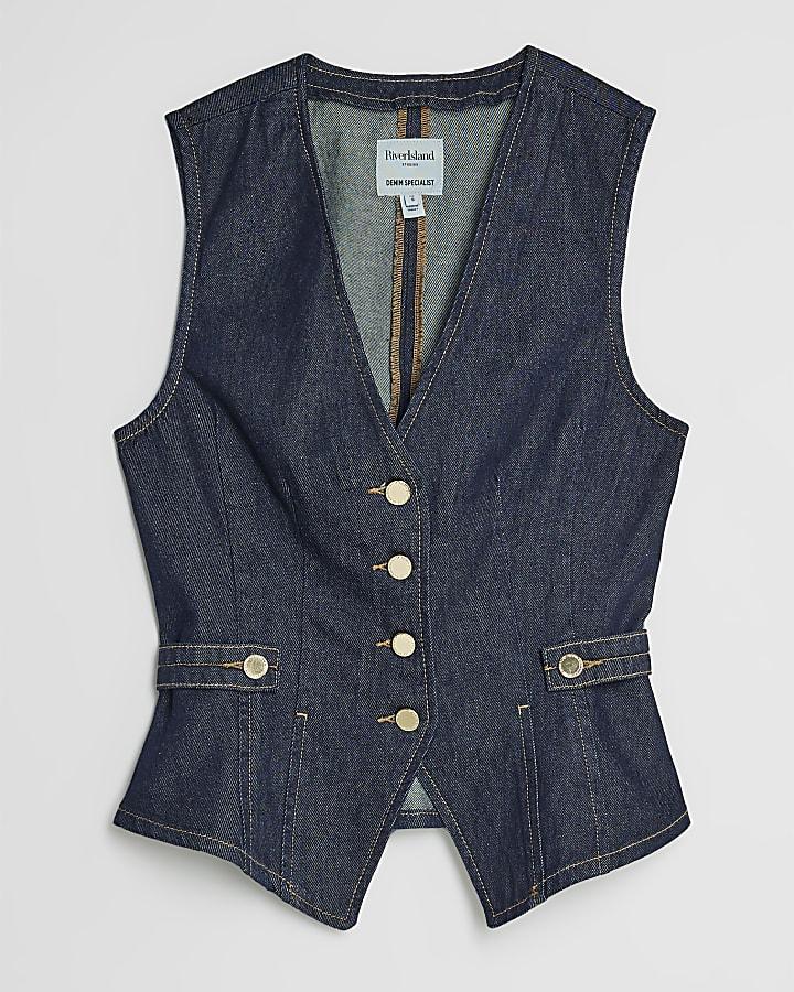 river island Denim Fitted Tab detail Waistcoat