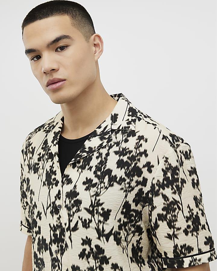 River Island Ecru Regular Fit Floral Shirt
