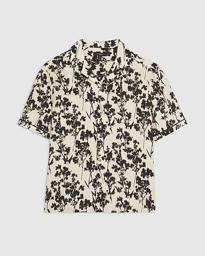 river island Ecru Regular Fit Floral Shirt