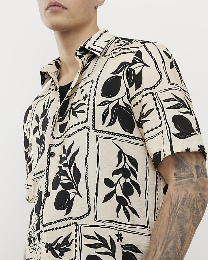 River Island Ecru Regular Fit Tile Print Shirt
